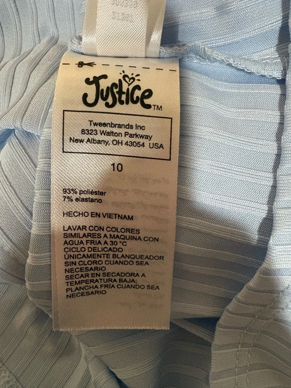 Justice Light Blue Striped Ruffle Girls 10 top.